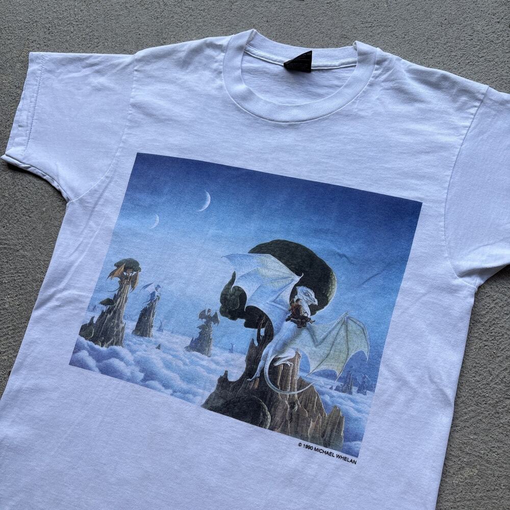 Vintage 90s T Shirt M White Michael Whelan 1990 Art Science Fiction BookClub